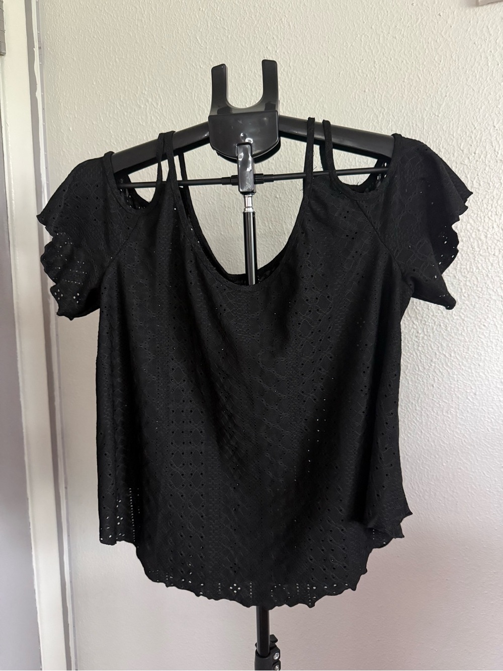 SHEIN Black Eyelet Cold-Shoulder Blouse
